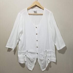 Color Me Cotton Shirt Womens XL White Asymmetrical Hem 3/4 Sleeve Made USA Tunic